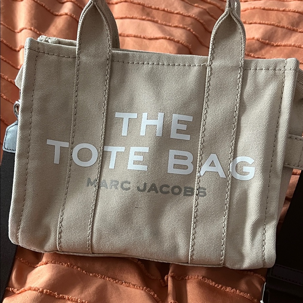 Marc Jacobs Beige Canvas Duffel Tote with White Logo